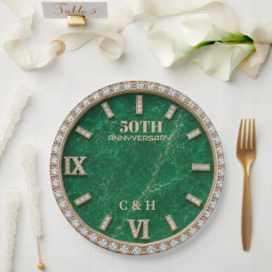 Personalized 50th Anniversary Emerald Marble  Paper Plate
