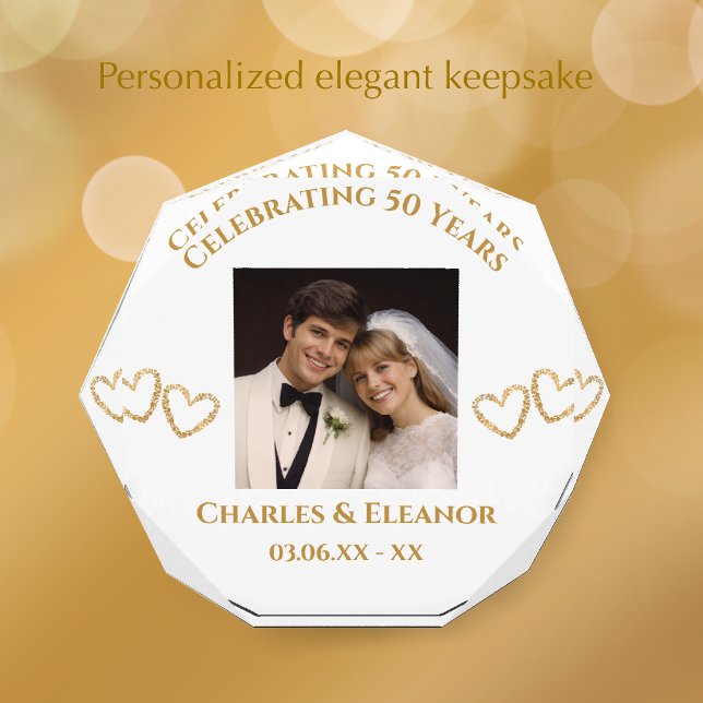 Personalized 50th Anniversary Photo Keepsake Gift Block (Personalize this template for a beautiful 50th wedding anniversary photo keepsake gift.)