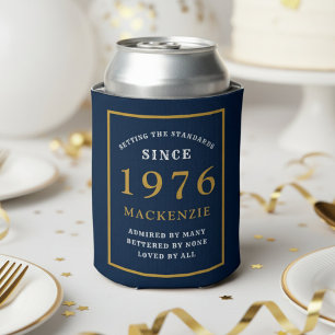 Personalized 50th Birthday 1976 Elegant Blue Gold Can Cooler