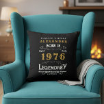 Personalized 50th Birthday Born 1976 Legend Black Cushion<br><div class="desc">A personalized classic throw pillow design for that birthday celebration for somebody born in 1976 and turning 50. Add the name to this vintage retro style black, white and gold design for a custom birthday gift. Easily edit the name and year with the template provided. A wonderful custom black birthday...</div>