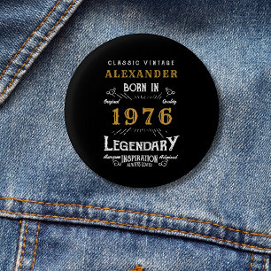 Personalized 50th Birthday Born 1976 Vintage Black 3 Cm Round Badge