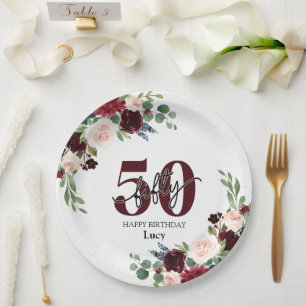 Personalized 50th Birthday Floral Paper Plate