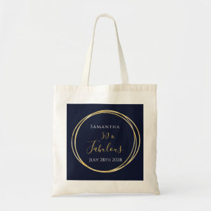 Personalized 50th Birthday Navy Gold Tote Bag