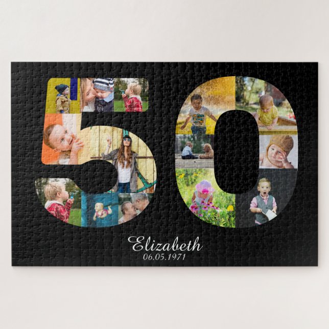 Personalized 50th Birthday Photo Collage 14 Images Jigsaw Puzzle (Horizontal)