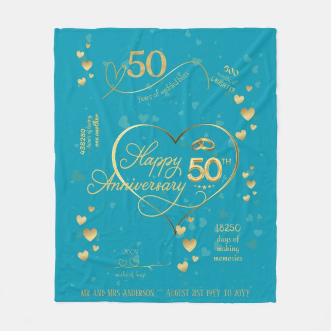 Personalized 50th Wedding Anniversary Milestone  F Fleece Blanket (Front)