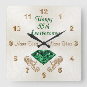 Personalized 55th Anniversary Gifts, Emerald Clock