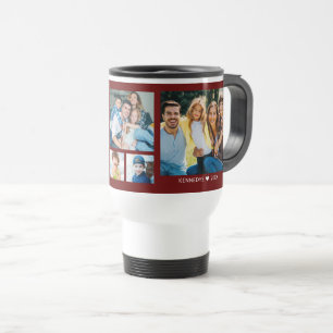 Personalized 5 Photo Collage Family Quote Burgundy Travel Mug
