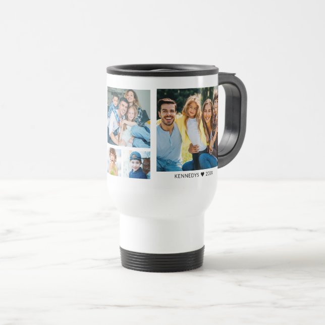 Personalized  5 Photo Collage Family Quote White Travel Mug (Front Right)