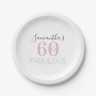 Personalized 60 and fabulous Modern Pink Birthday Paper Plate