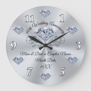 Personalized 60 year Wedding Anniversary Gift Large Clock