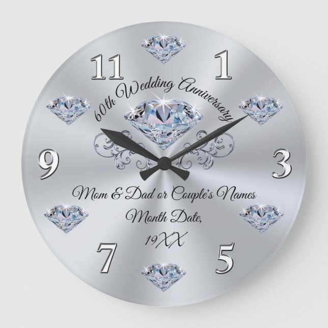 Personalized 60 year Wedding Anniversary Gift Large Clock (Front)