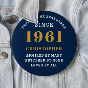 Personalized 60th Birthday 1961 Elegant Blue Gold 6 Cm Round Badge
