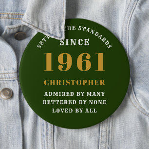Personalized 60th Birthday 1961 Elegant Green Gold 6 Cm Round Badge