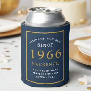 Personalized 60th Birthday 1966 Elegant Blue Gold Can Cooler
