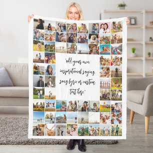 Personalized 64 Photo Collage Custom Quote Fleece Blanket