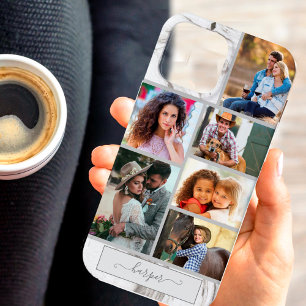 Personalized 6 Photo Collage on Grey Marble iPhone 13 Pro Max Case