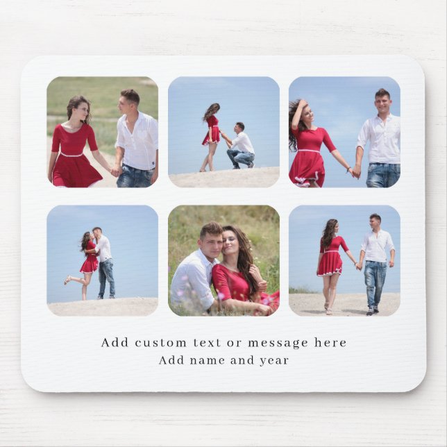Personalized 6 Photo Collage with Custom Text Mouse Mat (Front)