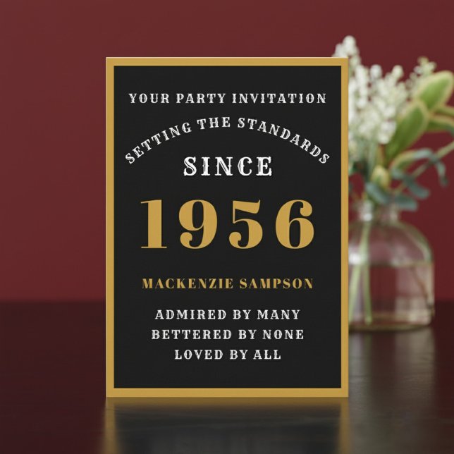 Personalized 70th Birthday 1956 Elegant Black Gold Invitation (1956 birthday invitation. Dark background.)