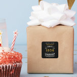 Personalized 70th Birthday Add Name 1956 Legend Square Sticker<br><div class="desc">For those born in 1956 and celebrating their birthday we have the ideal birthday stickers. The black background with a white and gold vintage typography design design is simple and yet elegant with a retro feel. Easily customize the text of this birthday using the template provided. More gifts and party...</div>