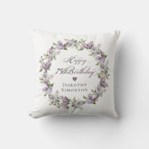 Personalized 75th Birthday Gift Purple Lilac Cushion