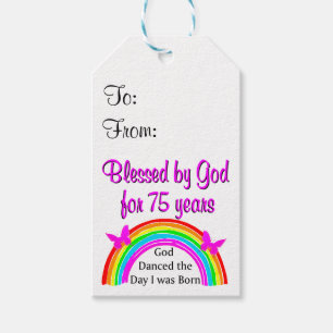 PERSONALIZED 75TH BIRTHDAY RAINBOW DESIGN GIFT TAGS