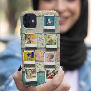 Personalized 7 Photo Collage Vintage Wood Planks Case-Mate iPhone Case