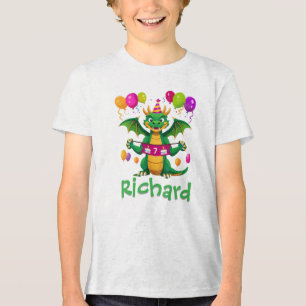 Personalized 7th Birthday Dragon with Name Tri-Blend Shirt