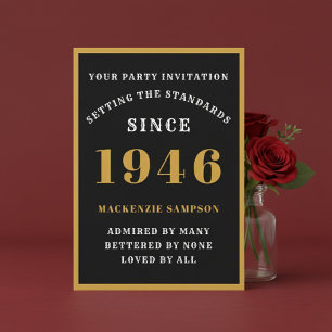 Personalized 80th Birthday 1946 Elegant Black Gold Invitation