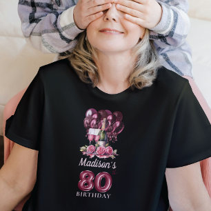 Personalized 80th Birthday Luxury Wine & Balloons T-Shirt