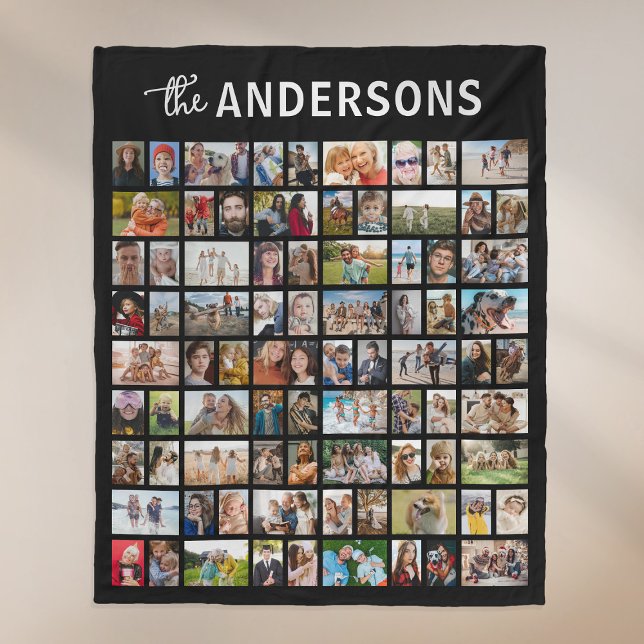 Personalized 81 Photo Collage Black Fleece Blanket (Creator Uploaded)