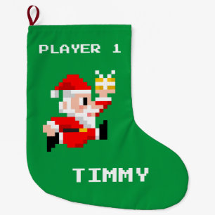 Personalized 8-Bit Santa Claus Christmas Stocking