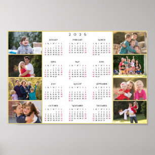 Personalized 8 Family Photo Collage 2026 Calendar Poster