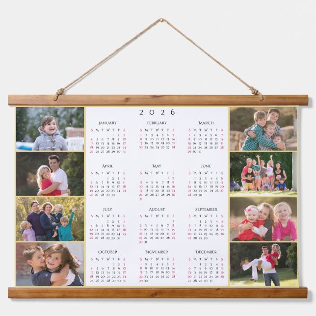 Personalized 8 Photo Collage 2026 Family Calendar Hanging Tapestry (Front)
