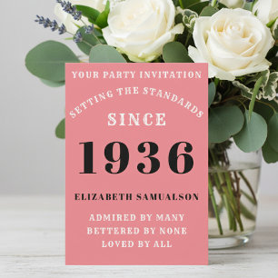 Personalized 90th Birthday 1936 Add Your Name Pink Invitation