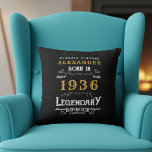 Personalized 90th Birthday Born 1936 Legend Black Cushion<br><div class="desc">A personalized classic throw pillow design for that birthday celebration for somebody born in 1936 and turning 90. Add the name to this vintage retro style black, white and gold design for a custom birthday gift. Easily edit the name and year with the template provided. A wonderful custom black birthday...</div>