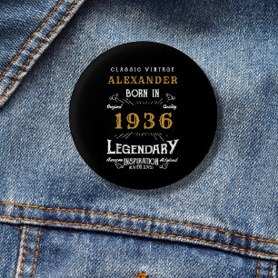 Personalized 90th Birthday Born 1936 Vintage Black 3 Cm Round Badge