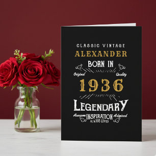 Personalized 90th Birthday Born 1936 Vintage Black Card