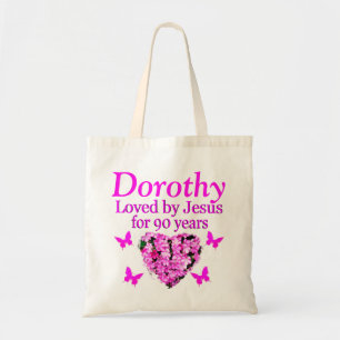 PERSONALIZED 90TH BIRTHDAY CHRISTIAN FLORAL TOTE BAG