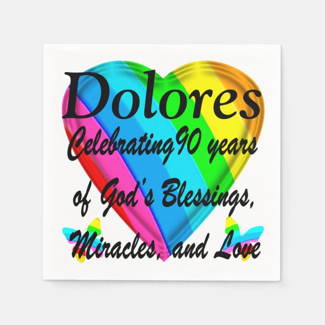PERSONALIZED 90TH BIRTHDAY LOVE HEART NAPKINS (Front)