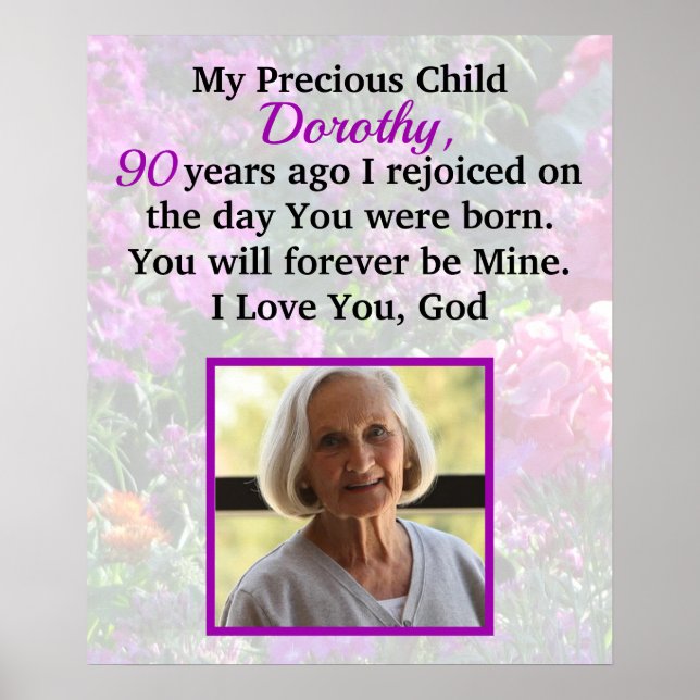 PERSONALIZED 90TH BIRTHDAY PHOTO PRAYER POSTER (Front)