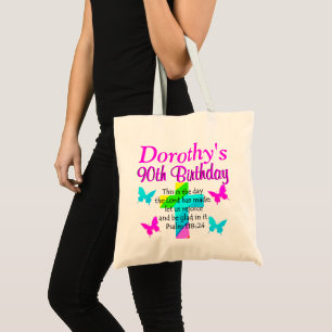 PERSONALIZED 90TH RAINBOW CROSS TOTE BAG