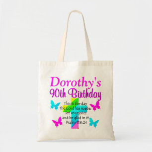 PERSONALIZED 90TH RAINBOW CROSS TOTE BAG