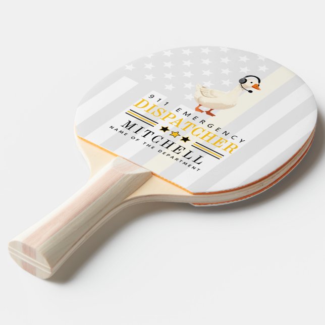 Personalized 911 Dispatcher Goose With Headset  Ping Pong Paddle (Front Angle)