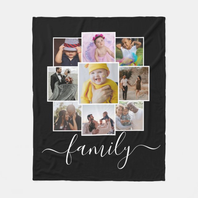 Personalized 9 Photo and Text Photo Collage Family Fleece Blanket (Front)