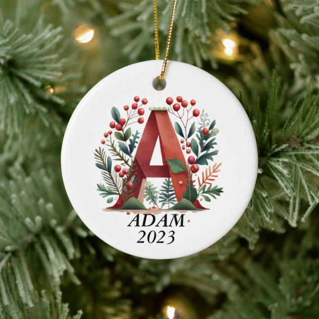 Personalized "A" Initial Christmas Ornament (Tree)