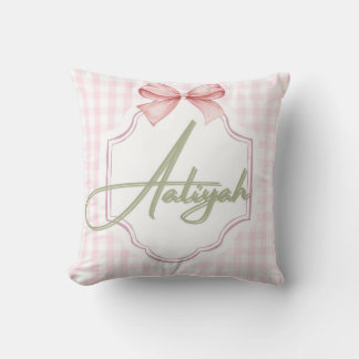 Personalized Aaliyah Baby Girl Nursery Bow&Gingham Cushion