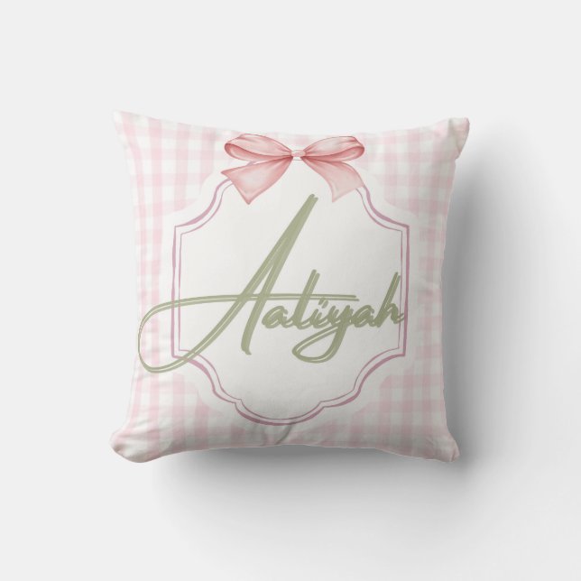 Personalized Aaliyah Baby Girl Nursery Bow&Gingham Cushion (Front)
