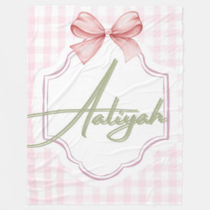 Personalized Aaliyah Baby Girl Nursery Bow&Gingham Fleece Blanket
