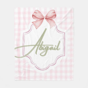 Personalized Abigail Baby Girl Nursery Bow&Gingham Fleece Blanket