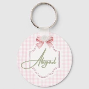 Personalized Abigail Baby Girl Nursery Bow&Gingham Key Ring